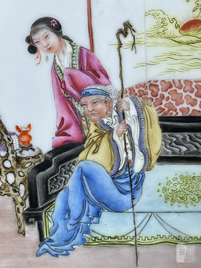 民国 曾福庆画粉彩弃官寻母纹盘 - 图5